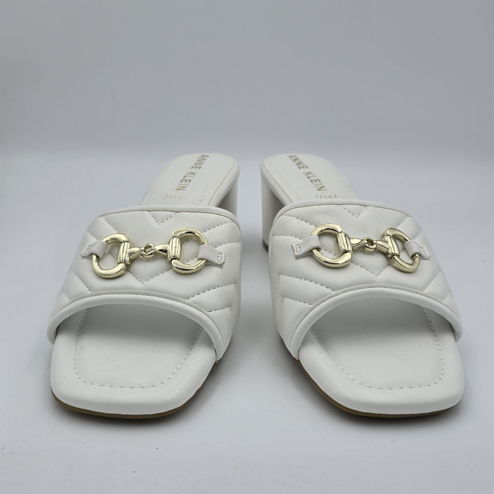 NWOT Anne Klein Kendra Slippers (Block Heel Slide Sandals), White & Gold, 9.5M - Picture 3 of 16